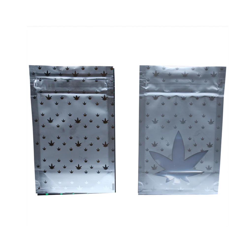 Mylar 1/4oz Child Resistant ASTM Exit Bags (Silver Leaf Design)