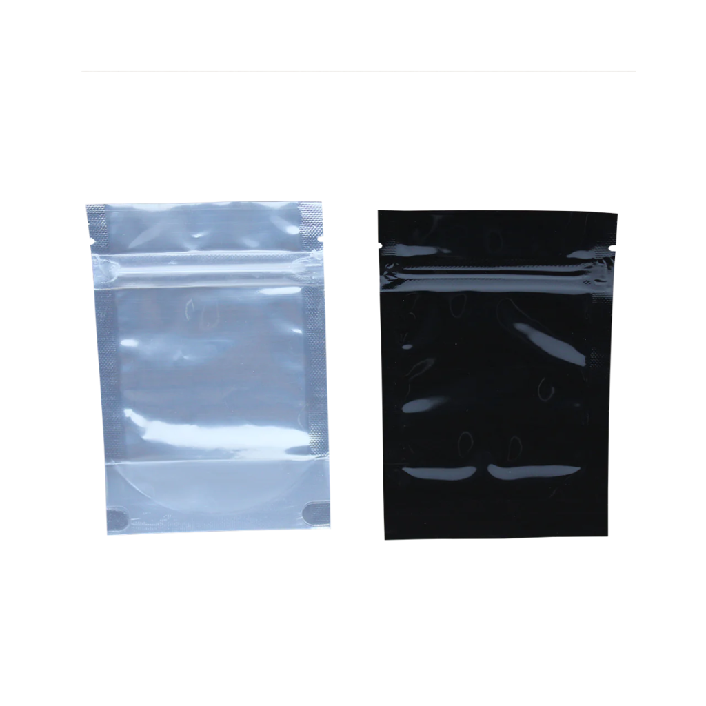 Mylar 1/8oz Tamper Evident Zip-Lock Exit Bags (Transparent/Black)