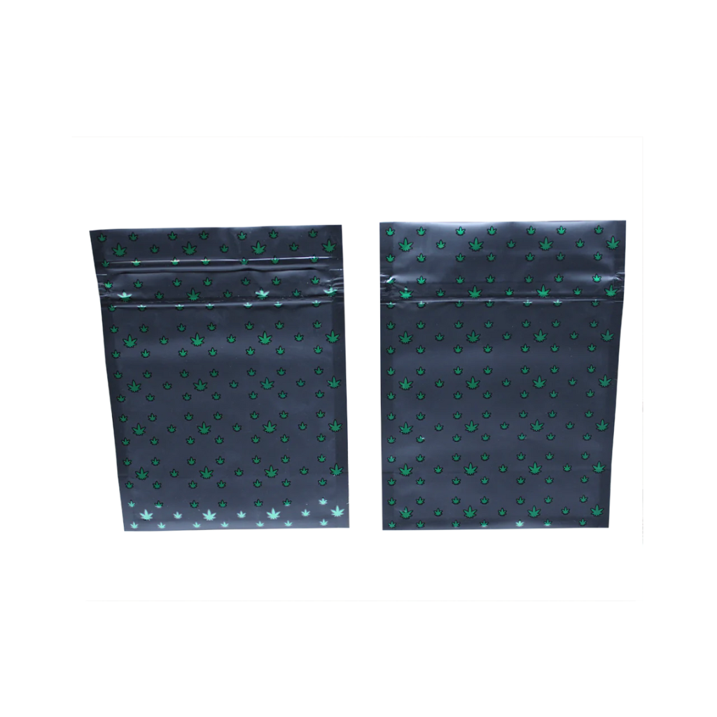 Mylar 1oz Child Resistant ASTM Exit Bags (Black Leaf Design)